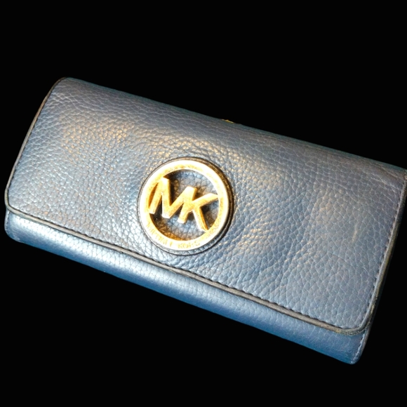 Michael Kors Handbags - Michael Kors MK Navy Blue Leather Long wallet